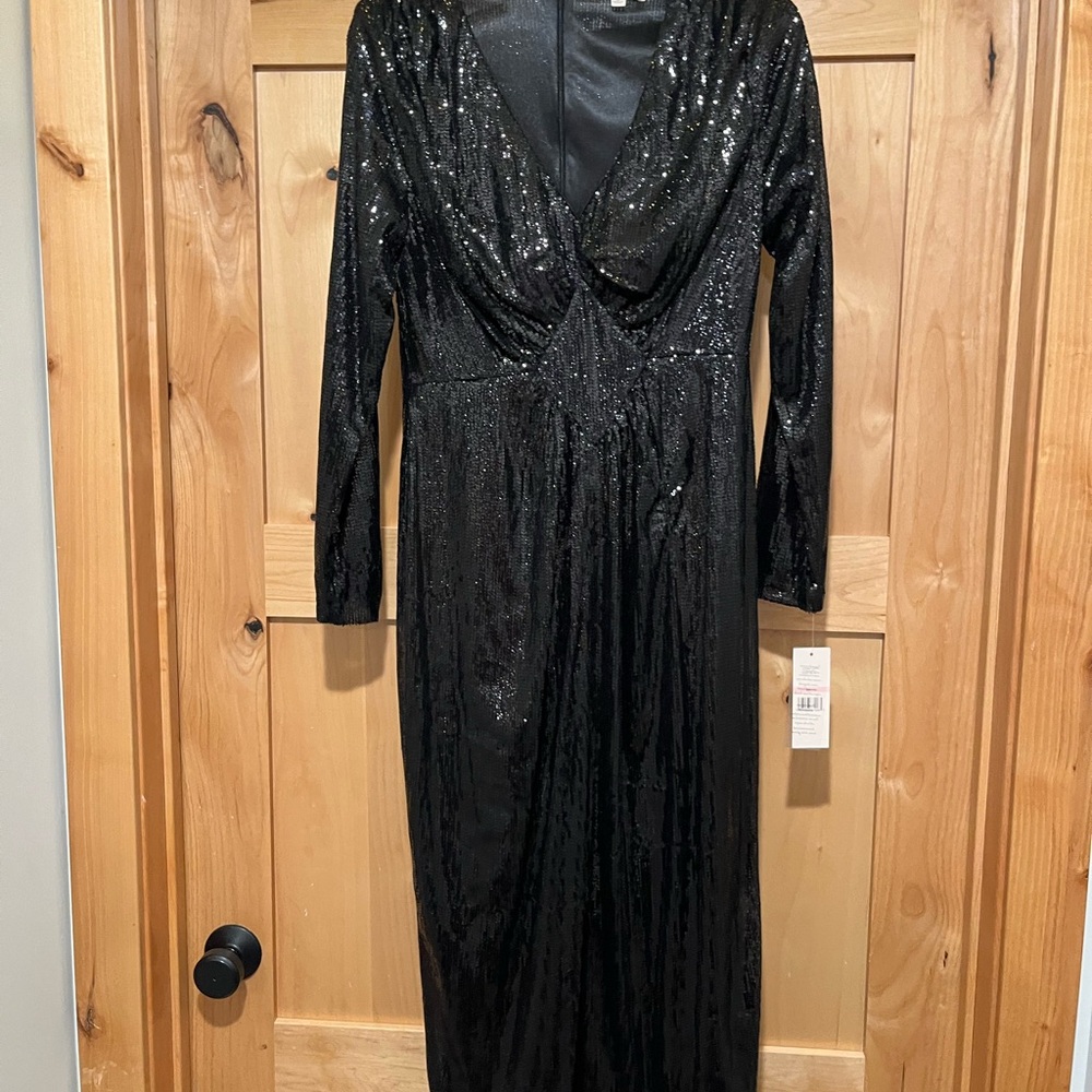 Nanette Lepore Black Sequin Long Sleeve Dress